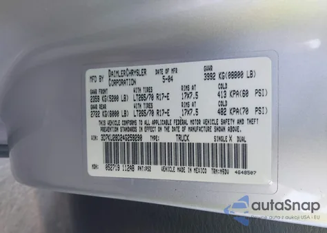 2004 Dodge Ram 2500 Slt/Laramie from USA, damaged, VIN 3D7KU28D24G259290